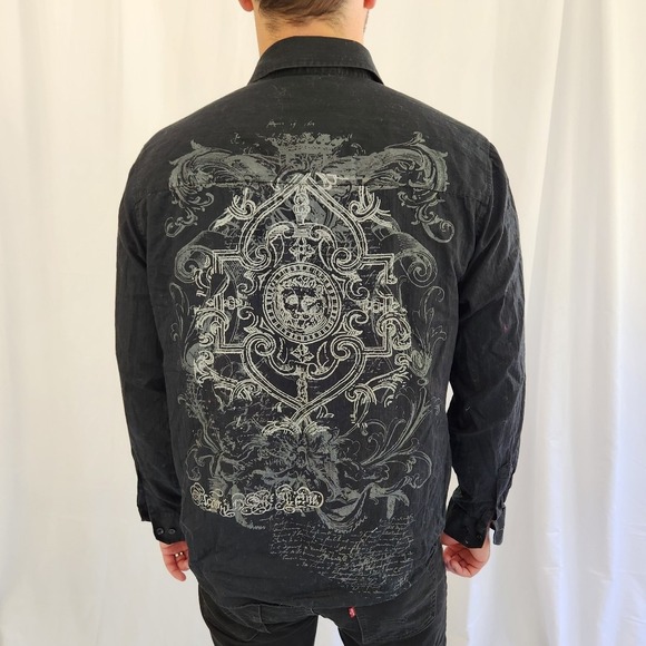 No Boundaries Other - 00s Black Scene Kid Button‎ Down